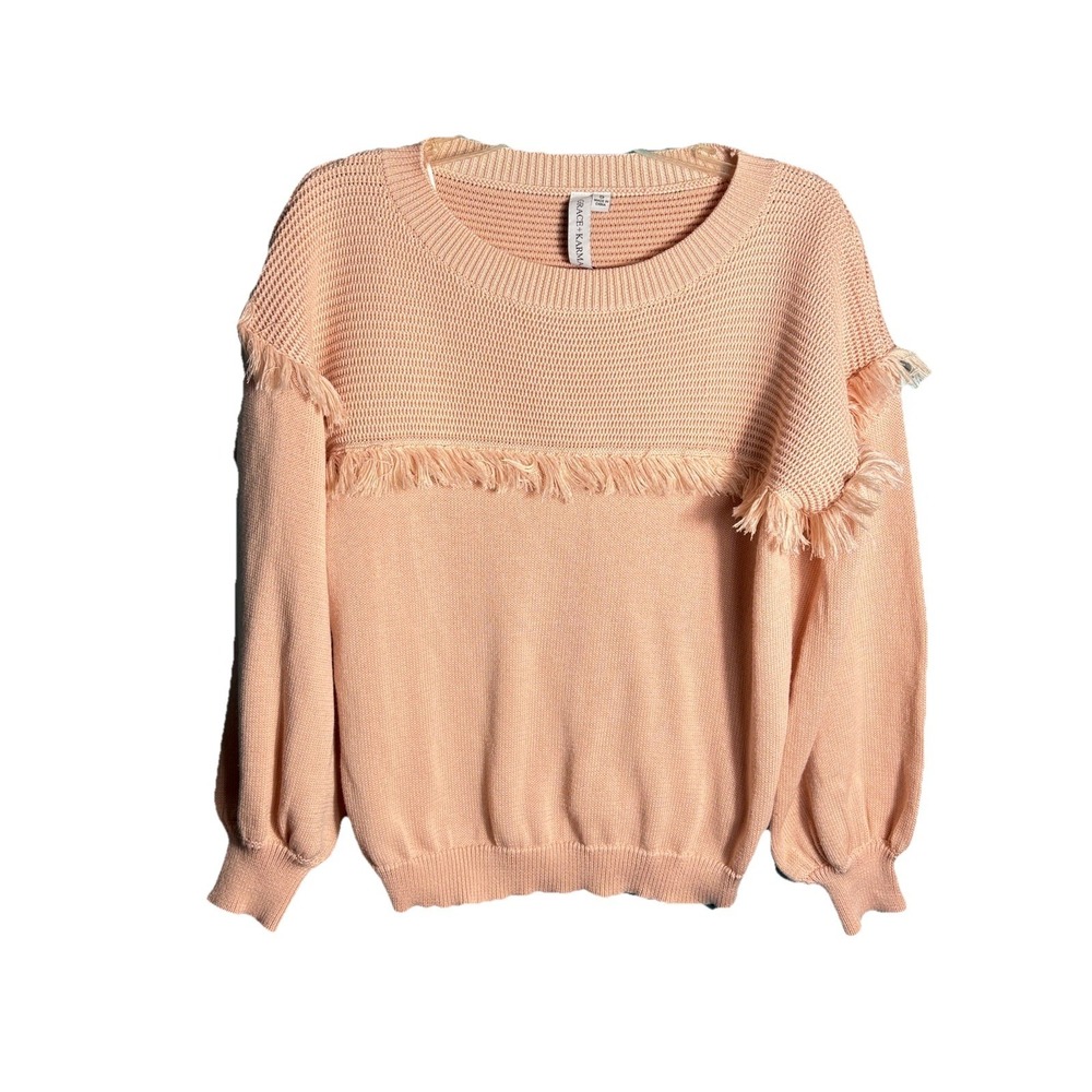 Grace & Karma Sweater Womens Small Peachy Pink Fringe Textured Knit Coquette